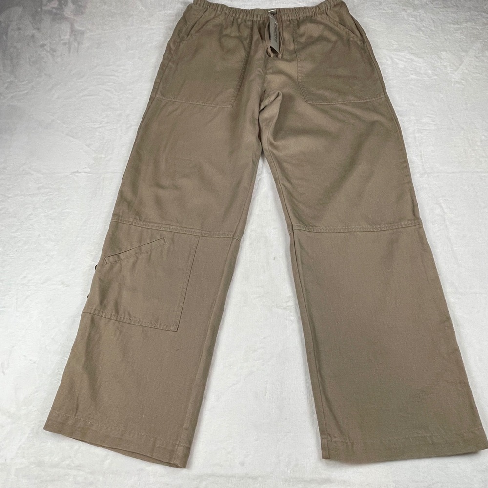 Chicos Design Fisherman Pants Size 2 Driftwood Brown Linen Cotton Utility NWT